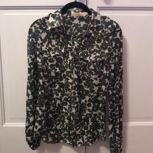 Tory Burch Green and Cream Floral Button Up